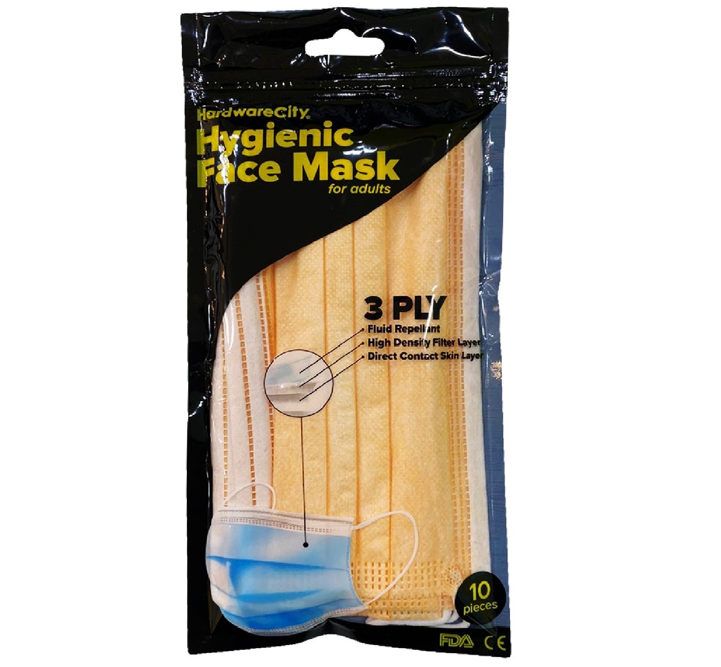 HardwareCity 3 Ply Hygienic Face Mask (Orange) 10PC/Pack