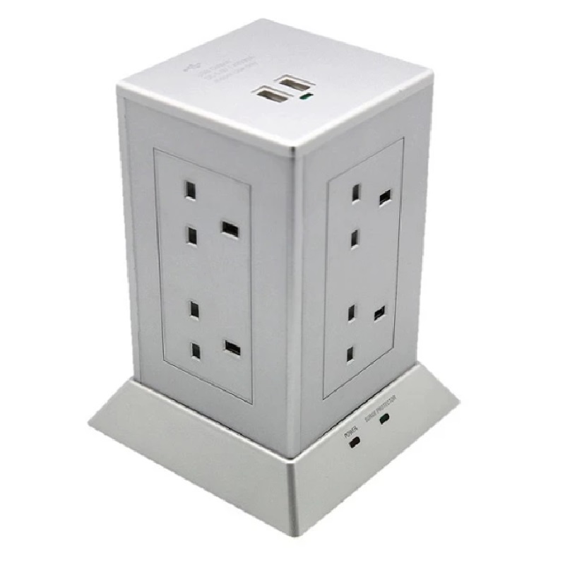 Soundteoh PS-822U 8 way Tower Socket w 4.2A USB & Surge Protector